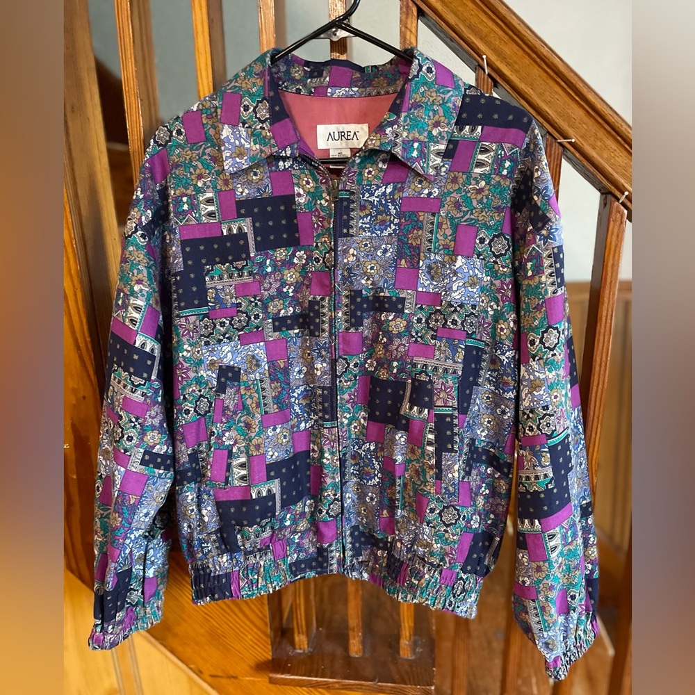Aurea Colorful Patchwork Floral Jacket, Women’s M pretty unique colorful Spring